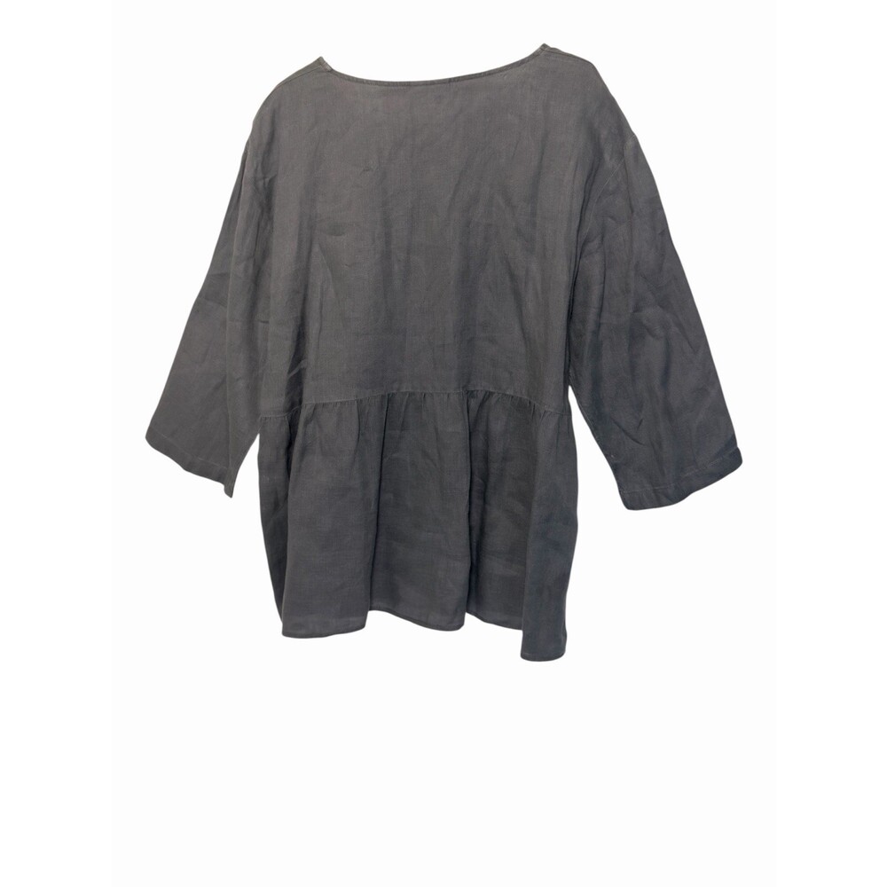 Pure Jill J.Jill M Charcoal 100% Linen Peplum Tunic Top 3/4 Sleeve - Picture 3 of 6